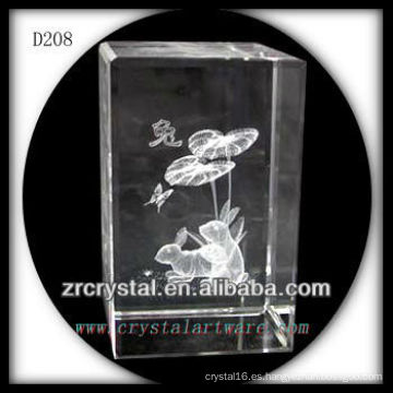 K9 3D Laser Chinese Zodiac Rabbit grabado bloque de cristal